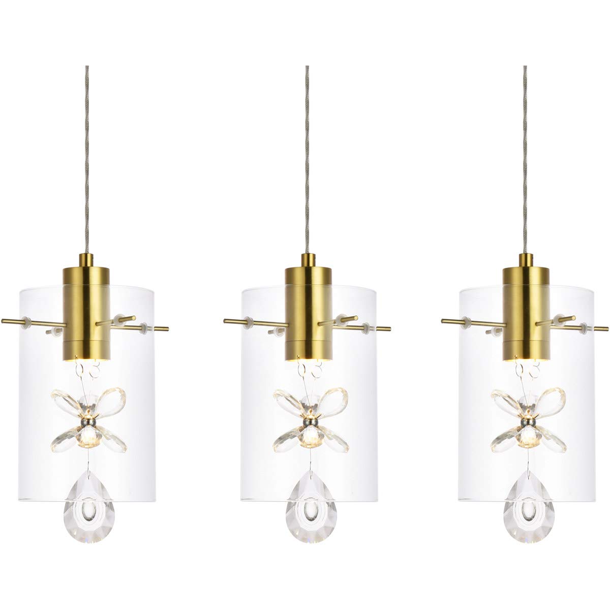 Luxury Hana 3-Light Gold Pendant Lighting Fixture for Living Room, Kitchen, Bedroom & Hallway - Elegant Ceiling Light for Dining Room, Foyer & Home Decor