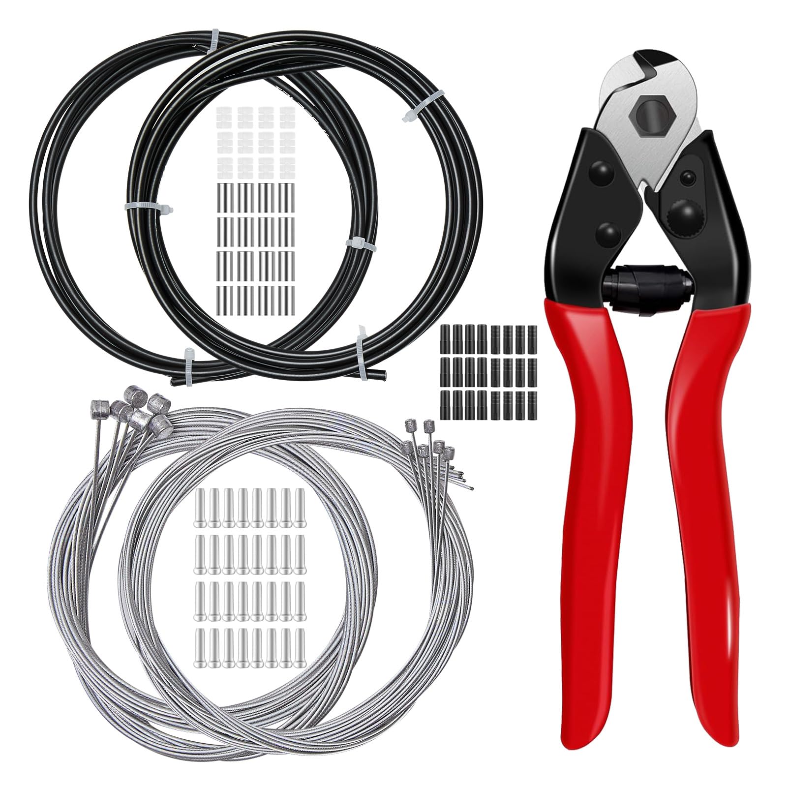 103-Piece Bike Brake Cable Kit - Stainless Steel Cable Cutter, Brake & Shifter Cables, Housing Set with End Caps, Copper Sleeves & O-Rings - Perfect for Mountain & Road Bike Maintenance & Repair