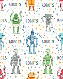 Colorful Cartoon Robots White