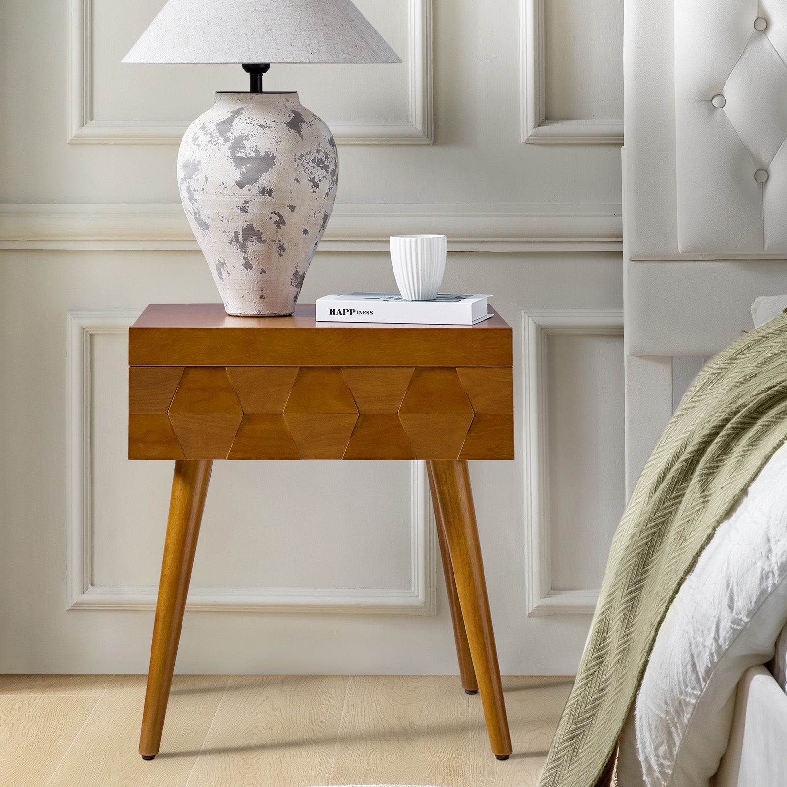 Vivian Mid-Century Modern Nightstand with USB Charging Station - Wooden Bedside Table with Drawer & Shelf - Perfect for Bedroom, Living Room, or Guest Room - Fast Charging & Stylish Storage Solution