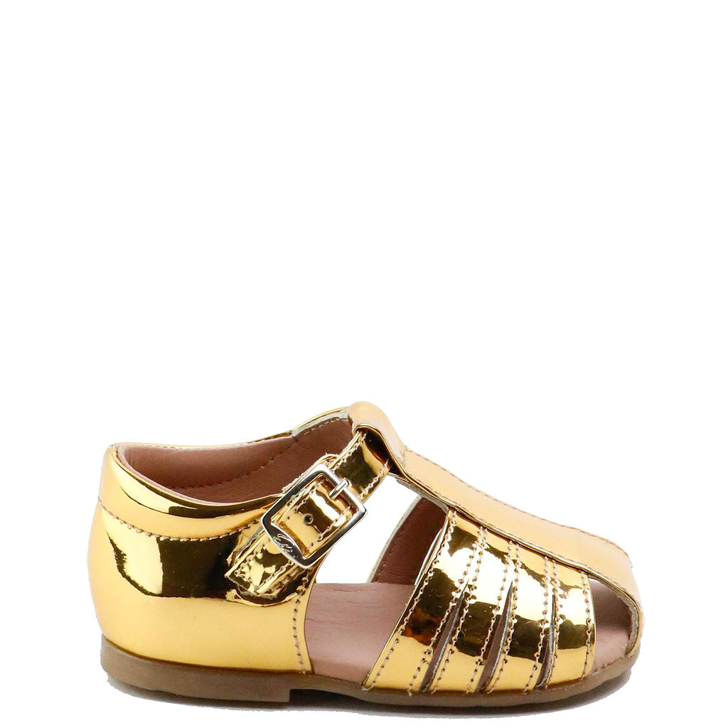 Gold Metal Gladiator Baby Sandals for Boys & Girls - Stylish Roman-Style Leather Infant Shoes for Special Occasions & Photo Shoots