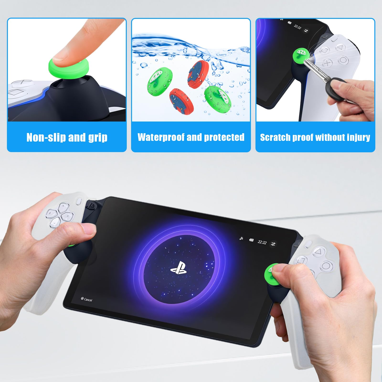Non-Slip Silicone Thumb Grip Caps for Playstation Portal - Soft Joystick Covers with PS5 Controller Protector - 2 Pairs (4 Pieces) - Perfect for Gaming Comfort and Enhanced Grip During Long Play Sessions
