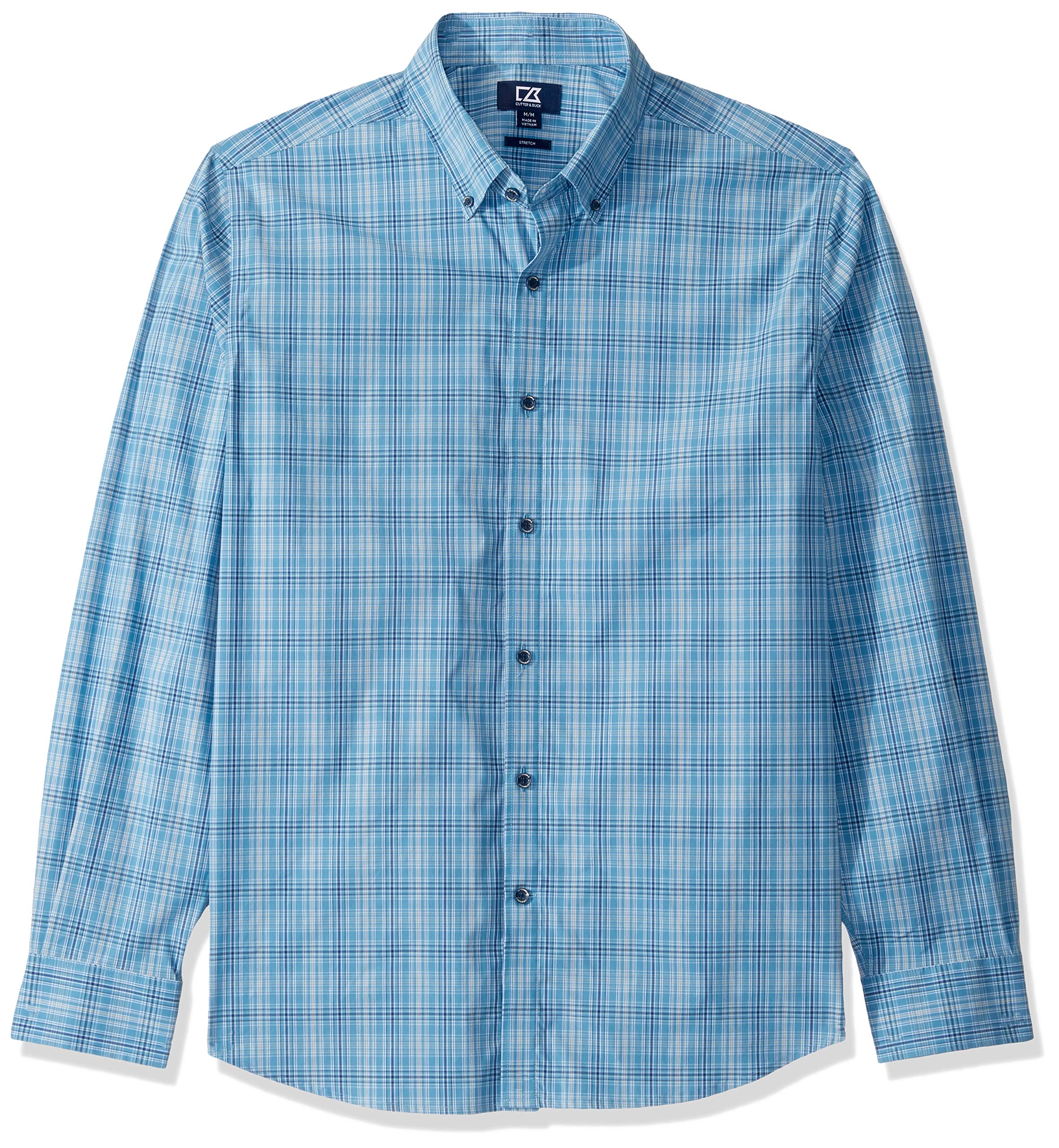 Cutter & Buck Men's Soar Fine Line Plaid Button-Down Shirt | Classic Fit Casual & Business Wear | Perfect for Office, Outdoor & Travel