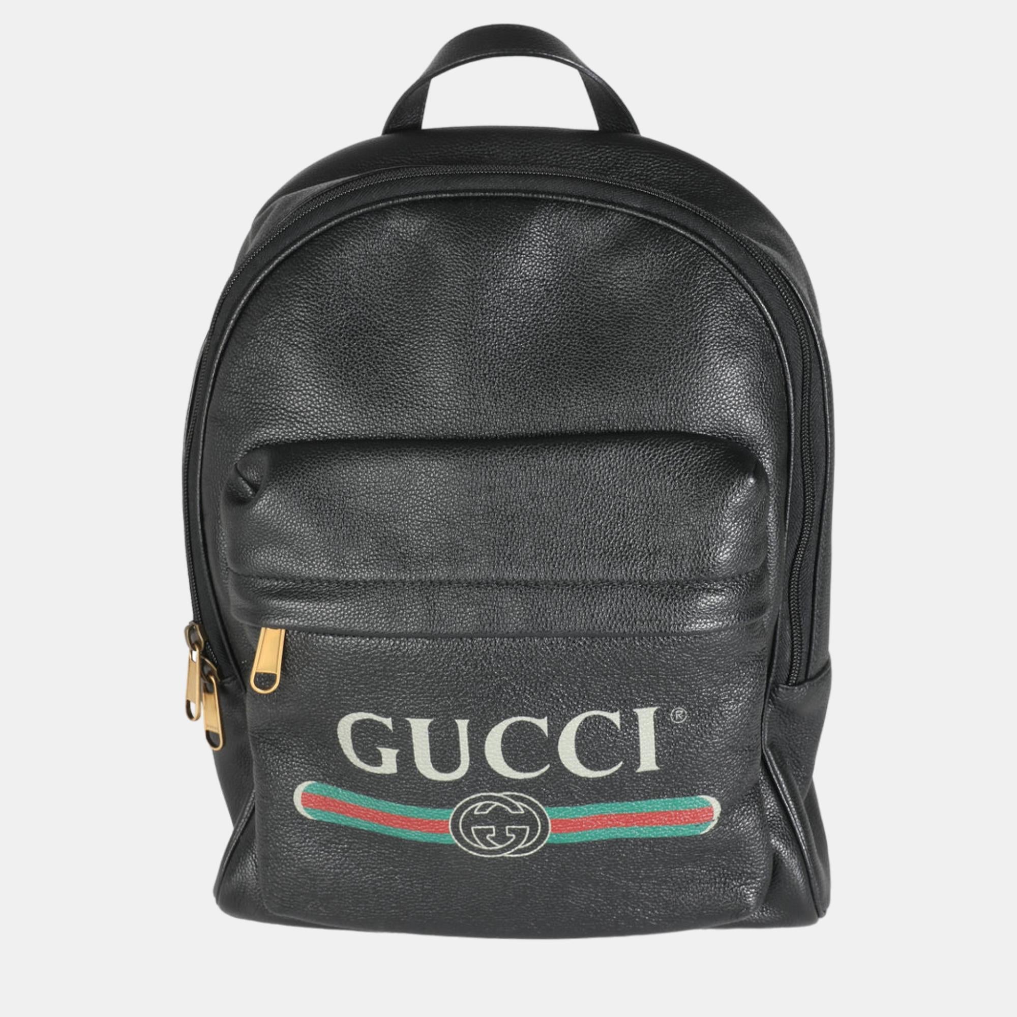 Vintage Logo Leather Backpack for Men & Women - Genuine Black Calfskin Daypack - Perfect for Work, Travel & School | Durable & Stylish Laptop Bag