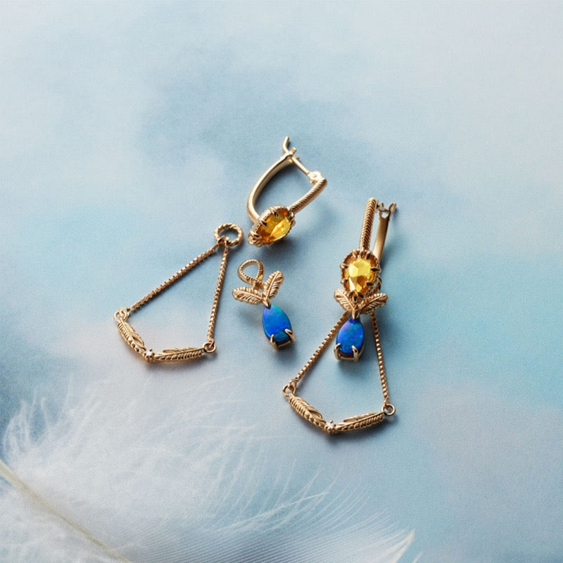 Vintage Citrine & Black Opal Multi-Stone Dangle Earrings | TB1501 | Perfect for Boho Chic, Wedding & Evening Party Jewelry