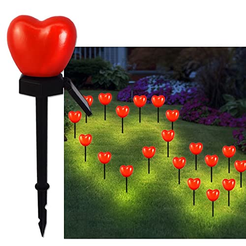Heart Shaped Solar Pathway Lights - Waterproof Outdoor Garden Stake Lights for Valentine's Day Decor (Set of 1-12) | Perfect for Backyard, Patio, Lawn & Walkway Lighting at Night