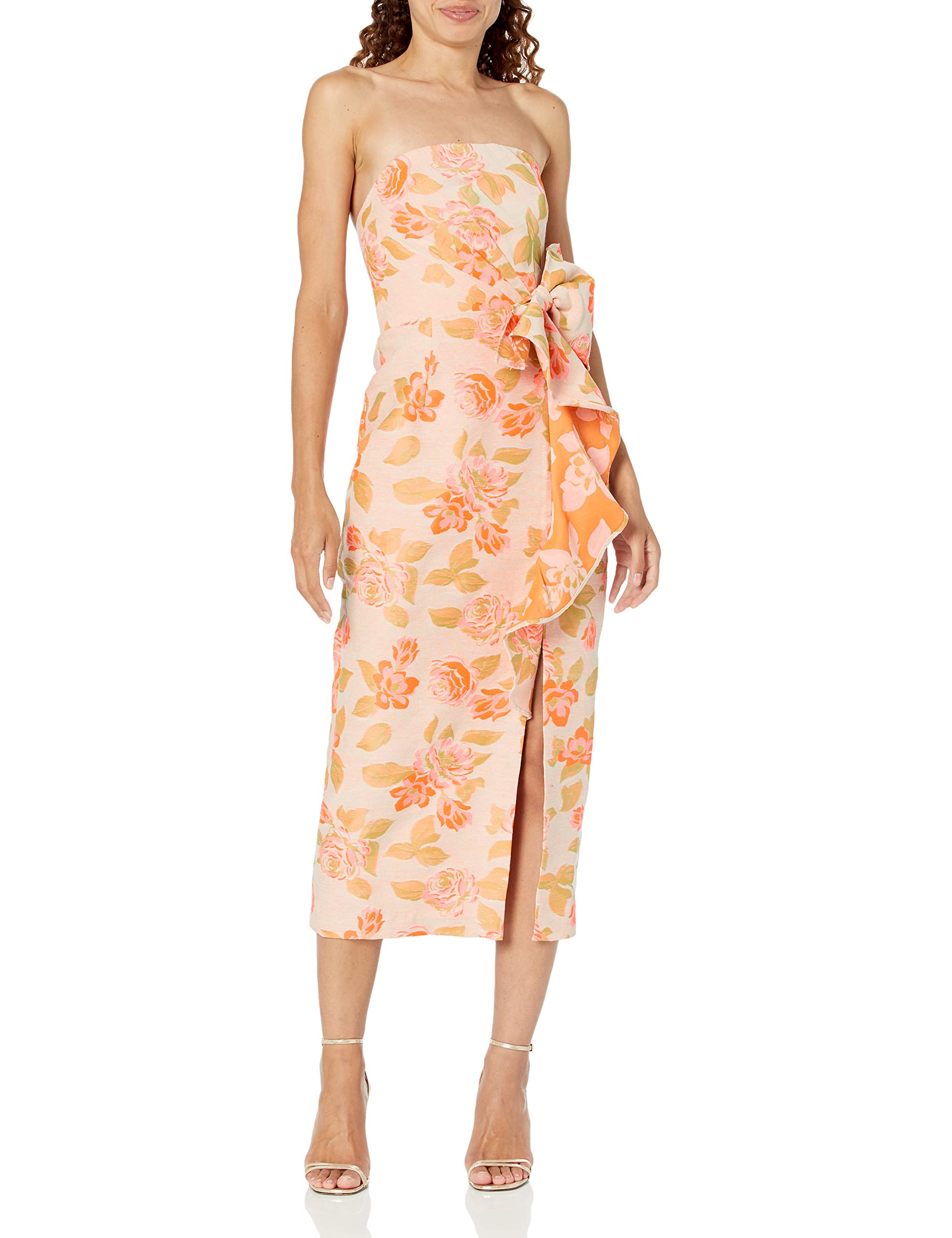 Shoshanna Women's Merlin Strapless Floral Jacquard Sheath Midi Dress - Elegant Cocktail Party & Summer Wedding Guest Outfit