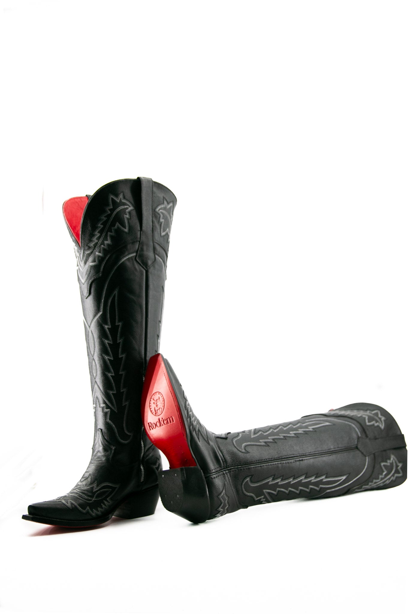 Stylish Maggie Knee High Red Bottom Wide Calf Snip Toe Cowgirl Boots for Women - Perfect for Country Dancing, Rodeos & Western Fashion