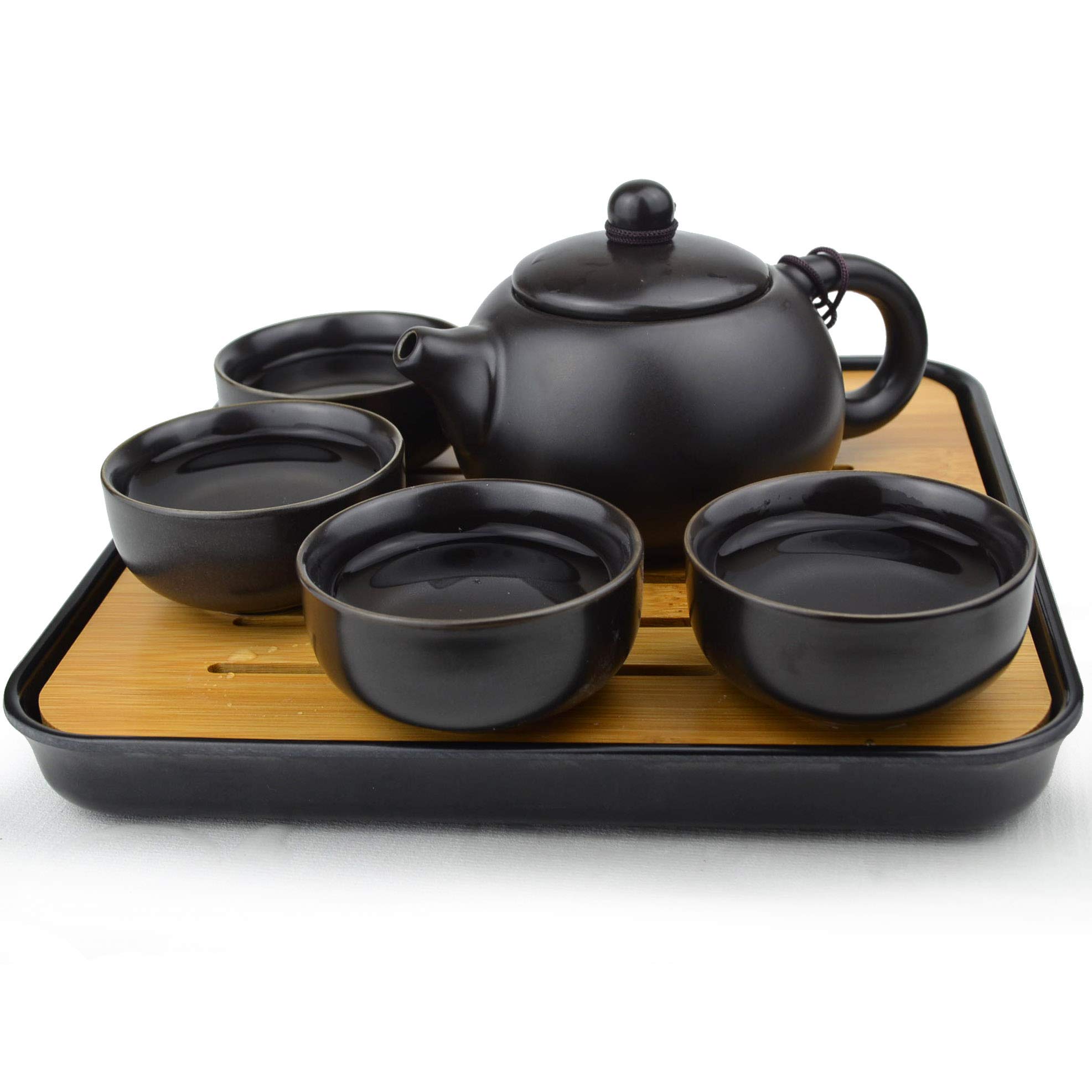 Premium Portable Travel Tea Set - Kungfu Tea Pot, Cups & Tray with Gift Accessories | Black Compact Tea Kit for Camping, Office & Outdoor Adventures