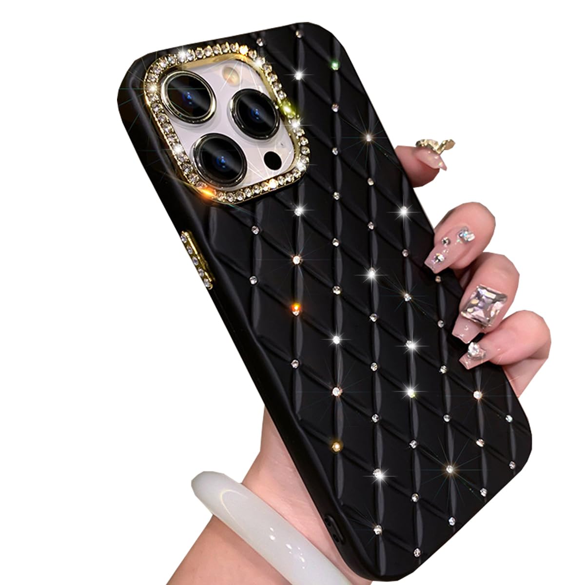 Sparkly Rhinestone iPhone 15 Pro Case for Women - Luxury Diamond Bling Glitter Cover, Shockproof Soft TPU Silicone Protective Phone Case for iPhone 15 Pro 6.1 Inch (Black) | Perfect for Parties, Dating & Fashion Accessories
