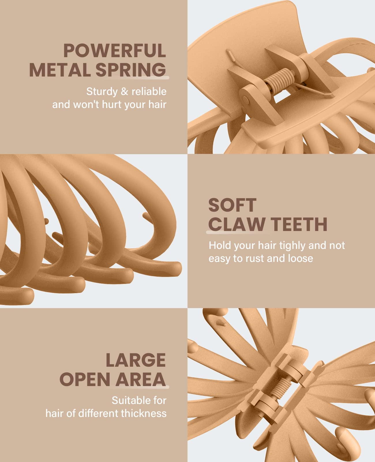 Extra Large Hair Claw Clips for Women - 4 Pack Strong Hold Hair Clips for Thick Hair (4.75 Inch) | Neutral Color Set: Blonde, Caramel, Chestnut, Black | Perfect for Updos, Ponytails & Everyday Hairstyles