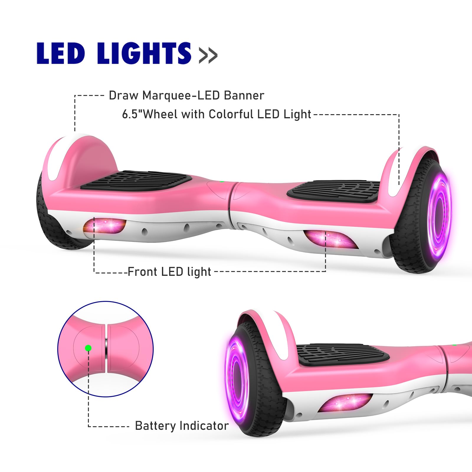 6.5 Inch Self-Balancing Hoverboard Scooter with Bluetooth Speaker & LED Lights - Electric Hover Board for Kids Ages 6-12 - Perfect for Indoor/Outdoor Riding, Commuting & Fun Activities