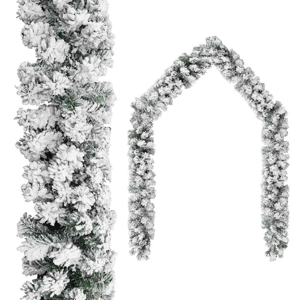 vidaXL 66 ft Green PVC Christmas Garland with Flocked White Snow - Artificial Holiday Decor for Indoor & Outdoor Use - Perfect for Fireplace, Staircase, and Christmas Tree Decoration