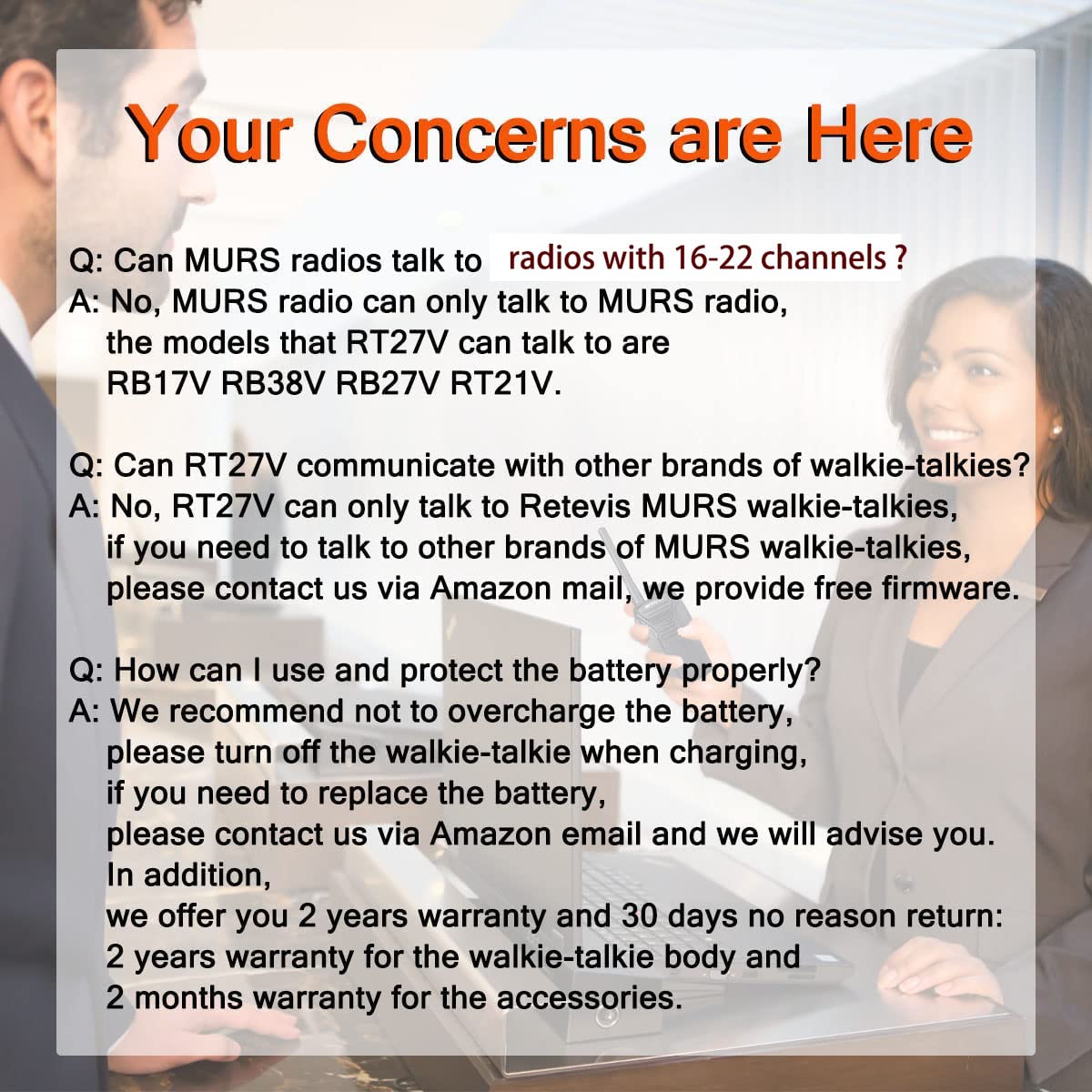 Retevis RT27V MURS License-Free Two Way Radios (10 Pack) - 5 Channel Walkie Talkies with Rechargeable Battery & Earpiece - Ideal for Emergency Rescue, Church Services, Construction & Outdoor Activities