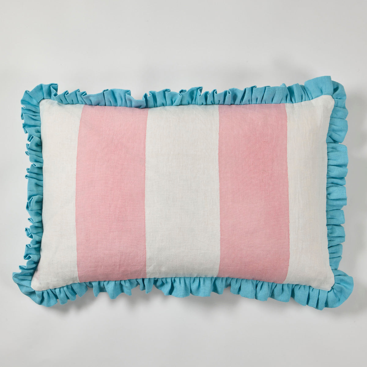 Pink Wide Stripe Frill Cushion Cover - Soft Decorative Pillow Case for Living Room, Bedroom, or Nursery Decor
