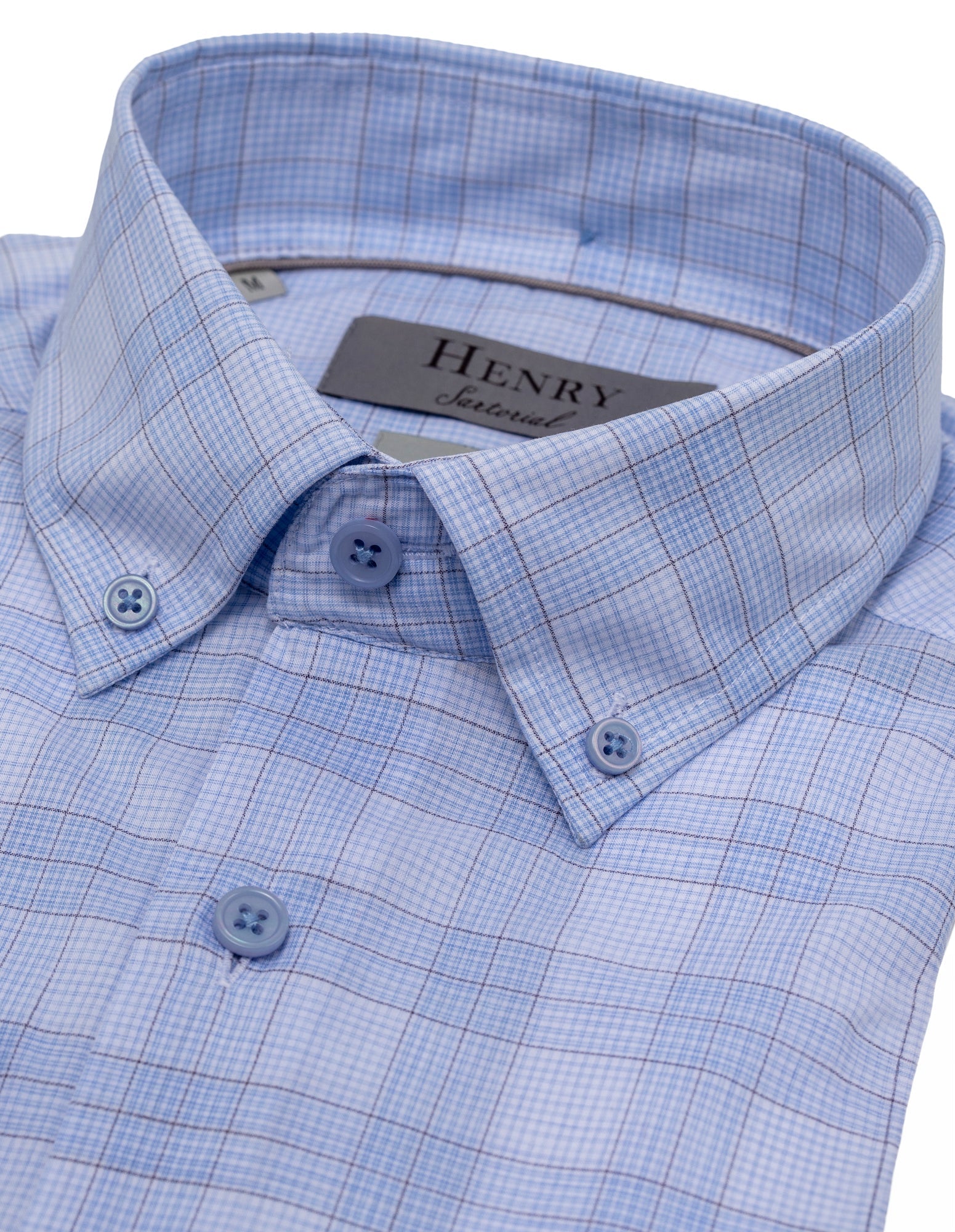 HENRY SARTORIAL Men's Casual Micro Check Button Down Shirt - Blue/Brown Plaid Flannel Shirt for Office, Date Night & Fall Outfits