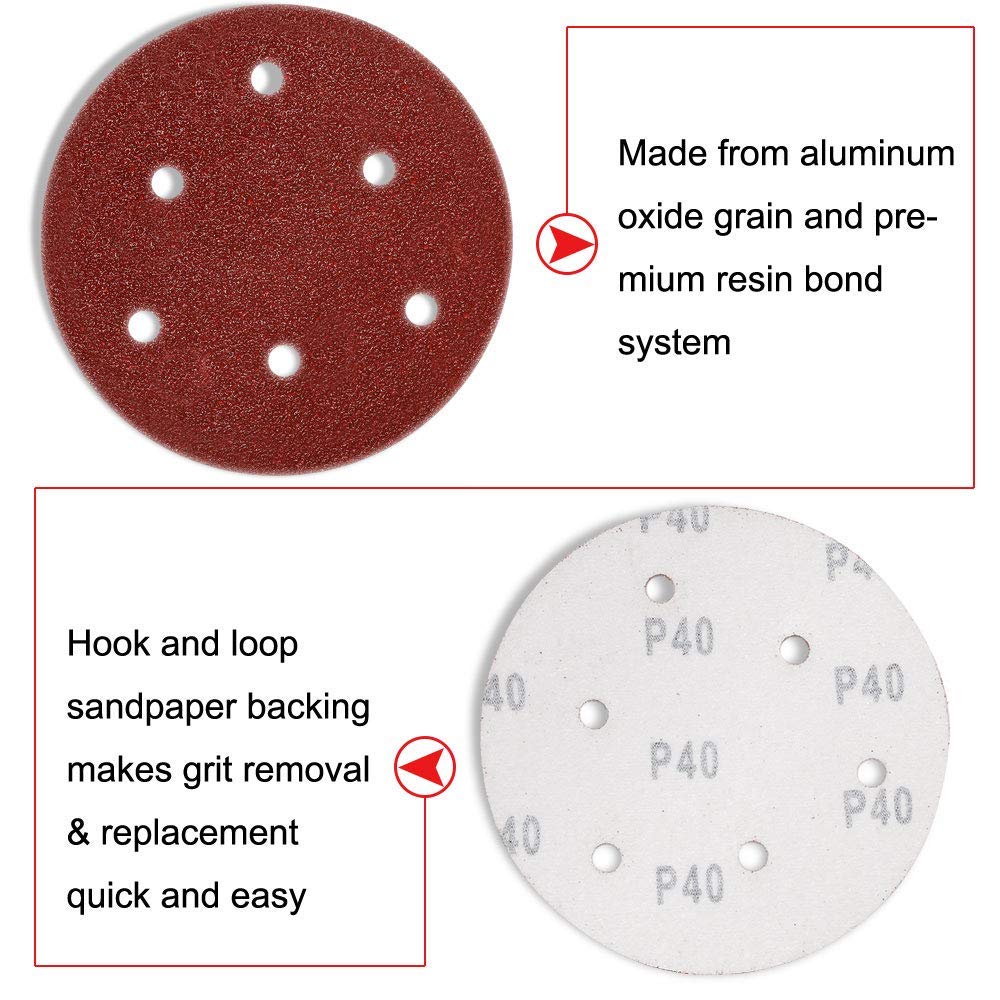 HIFROM 5-Inch/125mm Hook and Loop Backing Pad with M14 Drill Adapter - Compatible with Random Orbital Sanders & Grinders - Includes 6-Hole Design & Sandpaper (60-320 Grit) - Perfect for Woodworking, Metal Polishing & DIY Projects