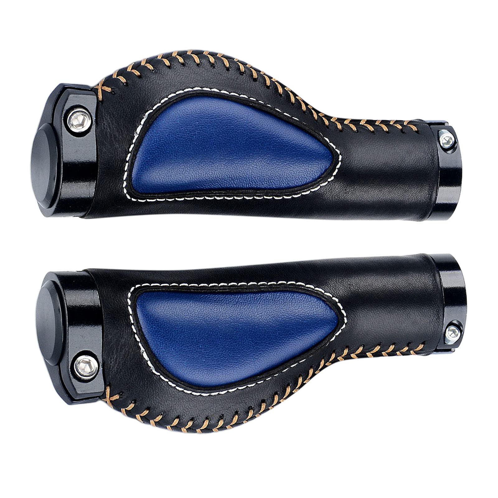 Premium Anti-Slip Leather Bike Handlebar Grips - Comfortable 22.2mm Bicycle Grip Covers for Mountain & Road Bikes (Blue) - Ideal for Cycling Commuting & Outdoor Adventures