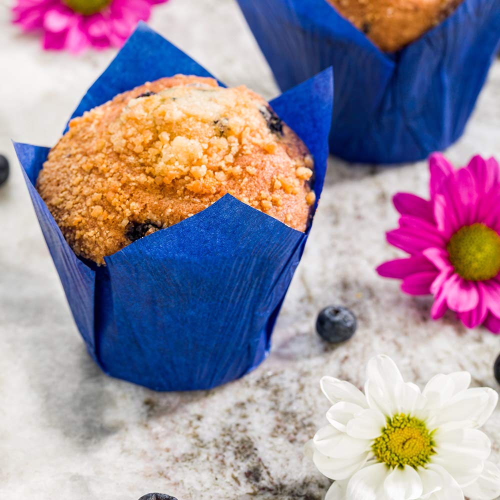 Restaurantware Panificio Premium 4 oz Blue Paper Tulip Baking Cups - 200 Count | Greaseproof, Disposable & Recyclable Muffin & Cupcake Liners for Baking, Parties & Mini Snacks