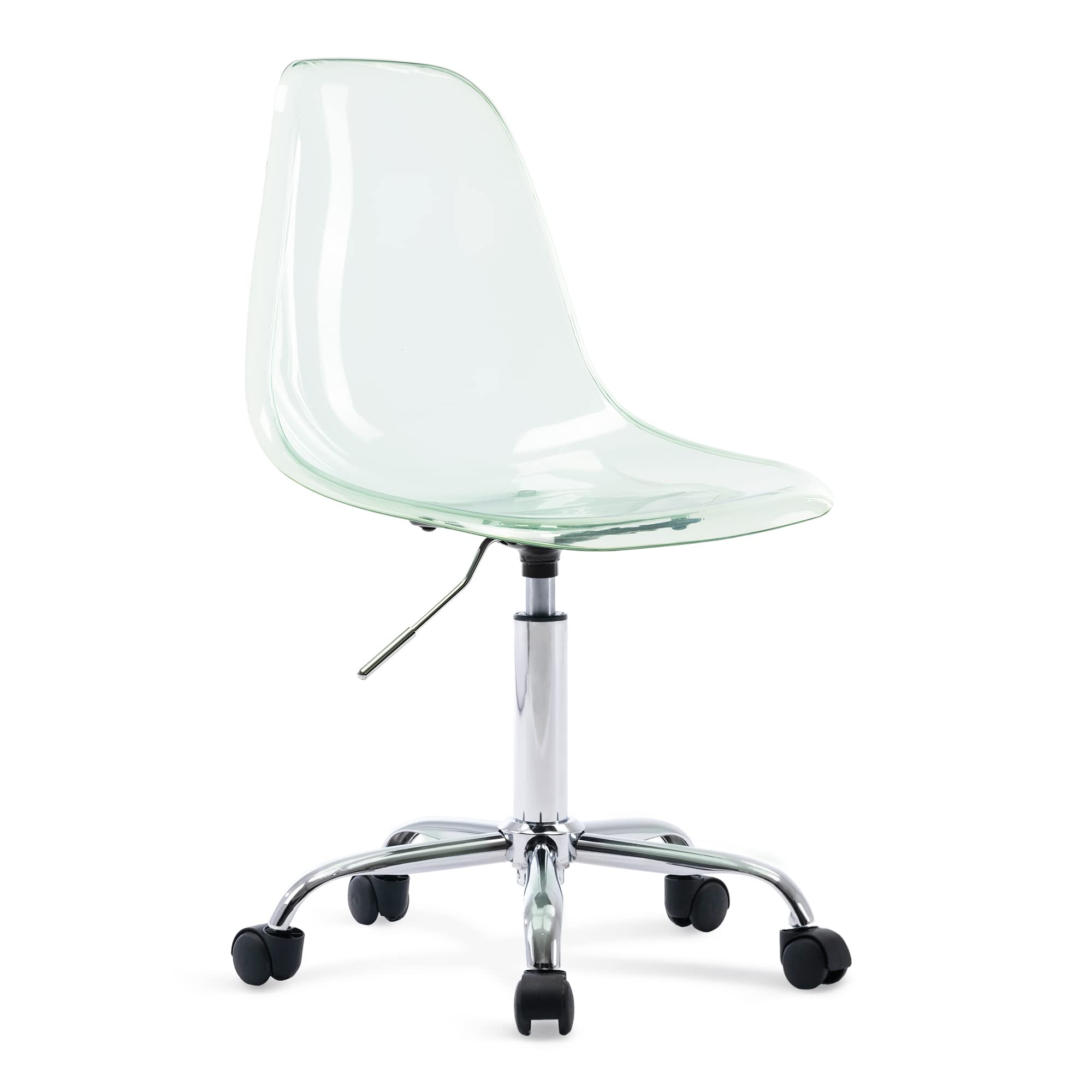 Modern Acrylic Clear Desk Chair - Adjustable Height Rolling Office Chair, Small Armless Vanity Chair for Home & Office, Green Lucite Ghost Chair with Wheels - Perfect for Workspaces, Makeup Vanities & Modern Decor