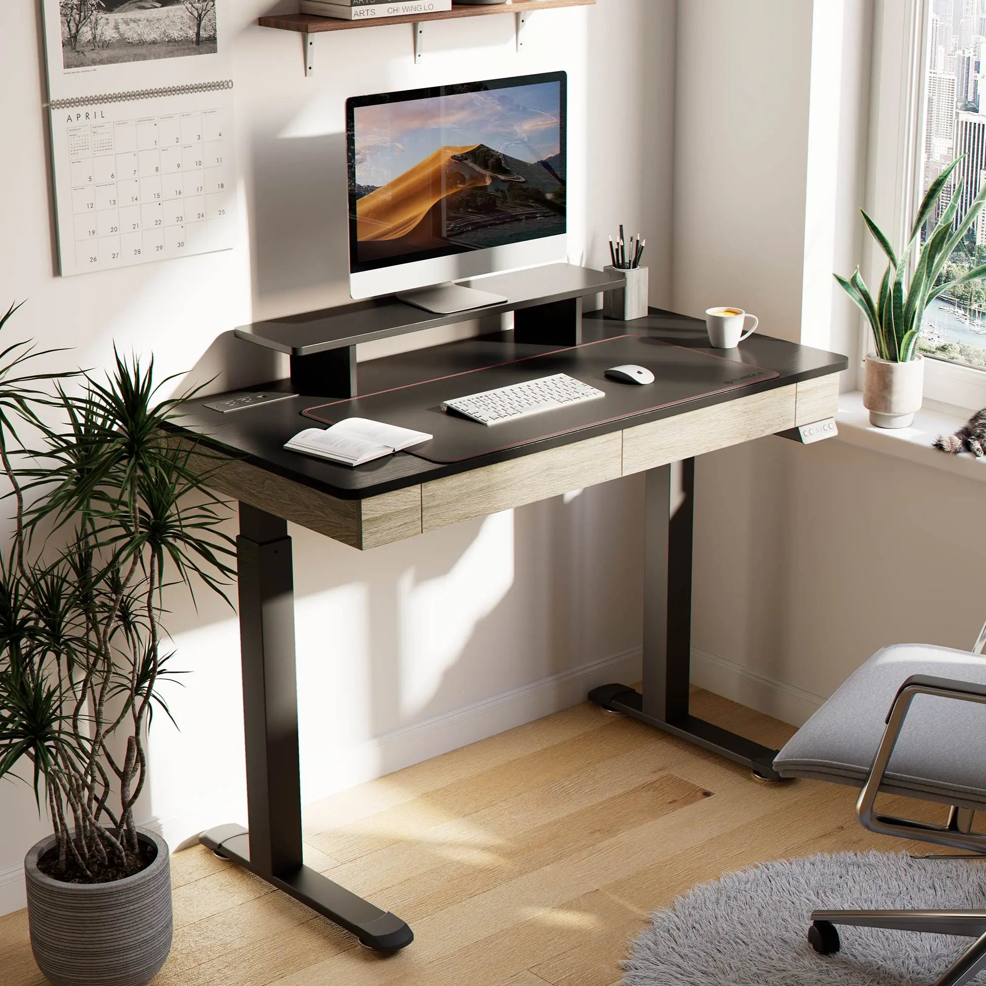 Adjustable Height Standing Desk with Wooden Drawers - 47