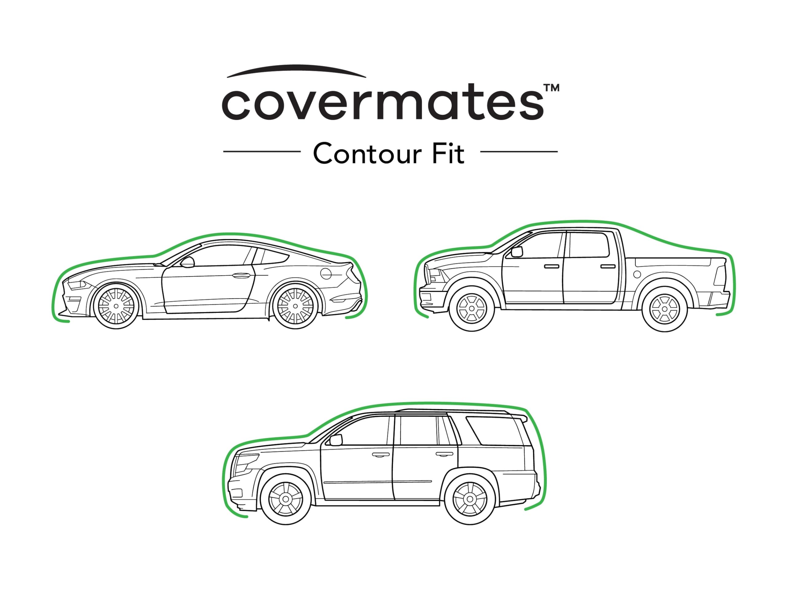 Covermates Contour Fit Car Cover - 3-Layer Weatherproof Protection, Breathable Mesh Vent, Elastic Hem for Secure Fit | Universal Vehicle Cover for Sedans, SUVs, Trucks | Perfect for Outdoor Parking, Winter Protection & Long-Term Storage (Grey)