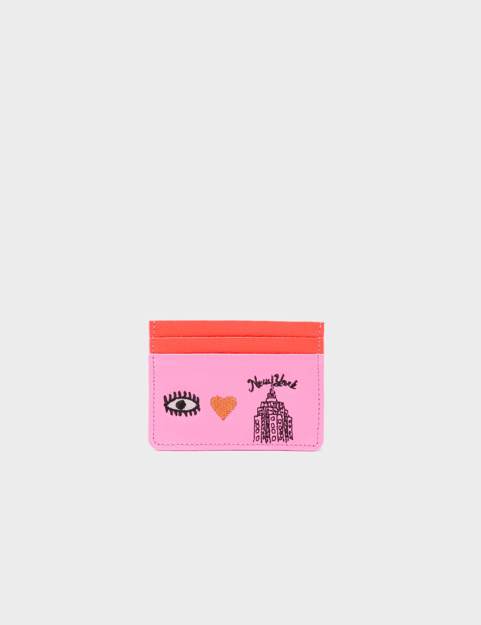 Filium Bubblegum Pink Leather Card Holder - Eye Love New York Embroidery Wallet for Women | Perfect for Everyday Use, Travel & Gift Giving