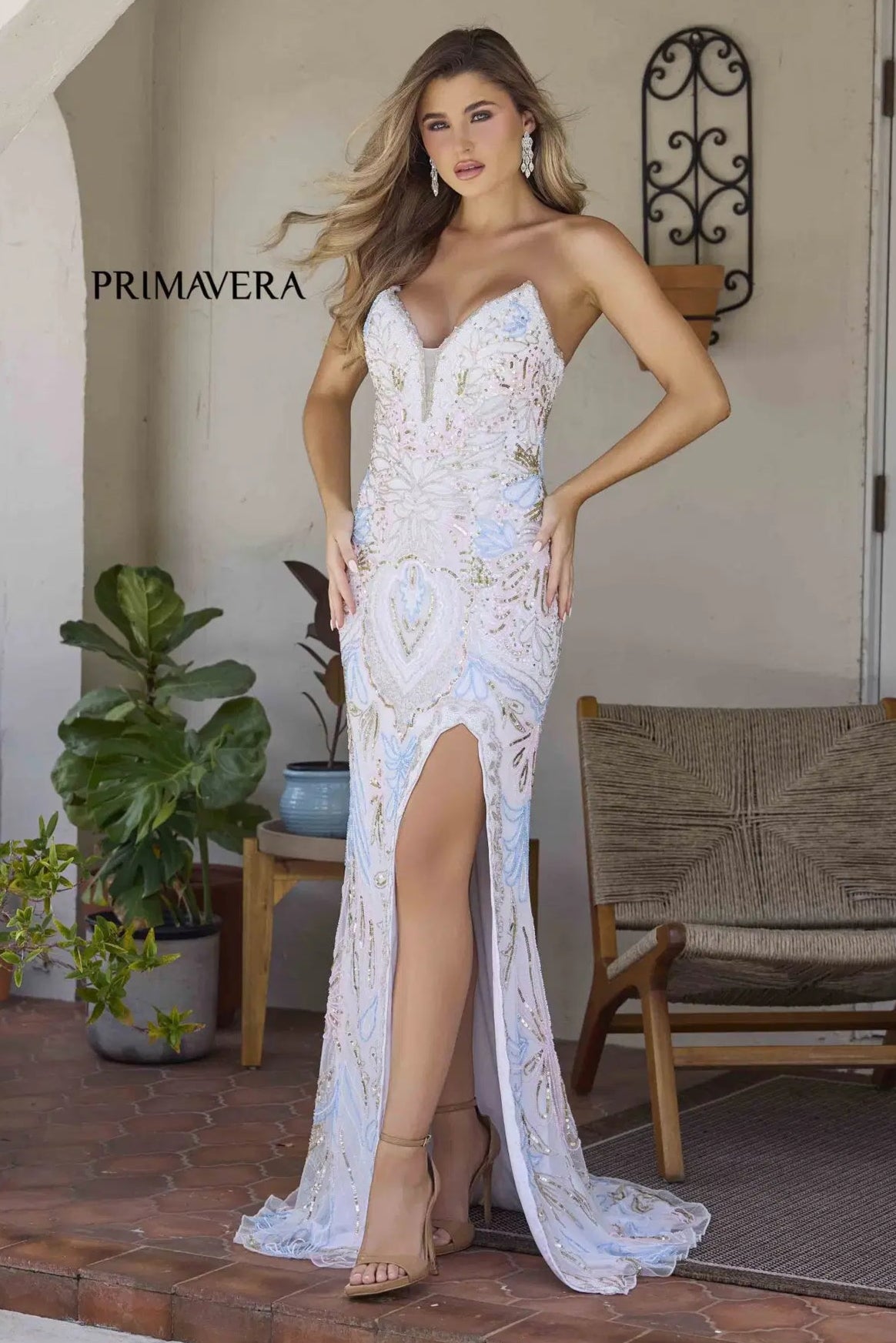 Primavera Strapless Long Beaded Gown - Elegant Evening Dress for Prom, Wedding & Formal Events