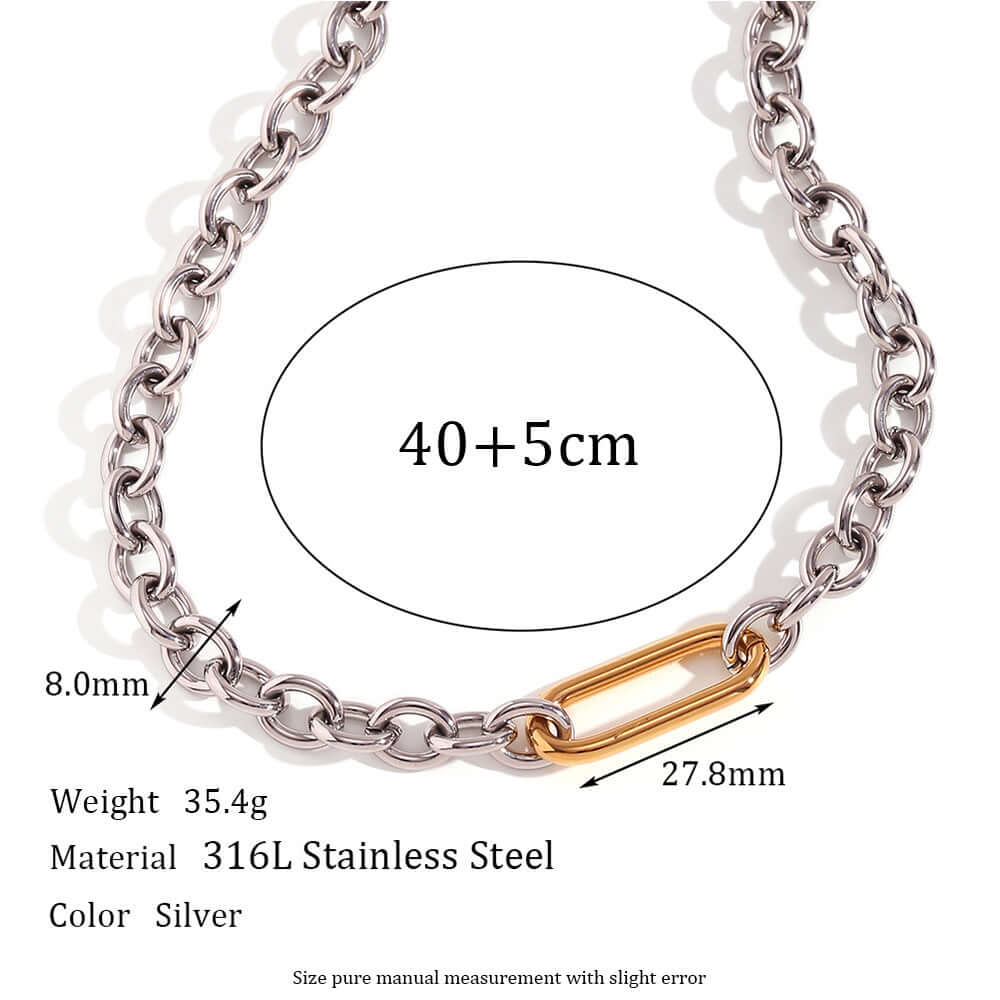 Edgy Two-Tone Paperclip Bold Chain Necklace N0384 | Trendy Layering Jewelry for Women, Perfect for Casual Outfits & Night Out Accessories