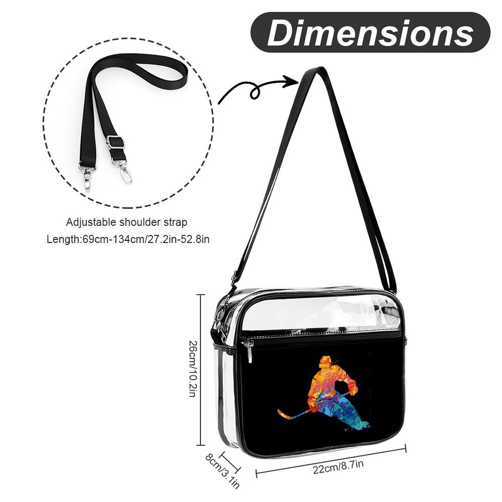 Clear Hockey Stadium Bag - Waterproof Shoulder Messenger Bag with 2 Compartments & Crossbody Strap | Perfect for Sports Games, Concerts & Travel (Complies with NHL Arena Bag Policies)