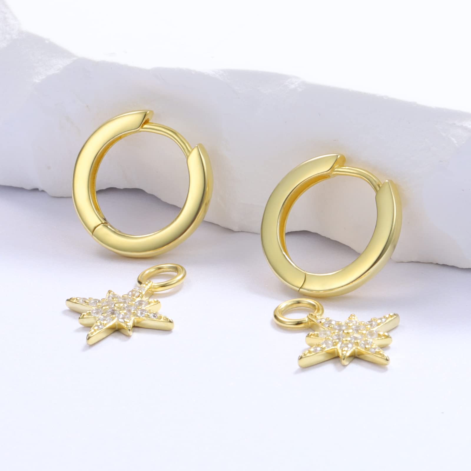 925 Sterling Silver Sparkling Star Earrings - CZ Star Drop Dangle Hoop Earrings Gold Plated for Women | Elegant Jewelry Gift for Birthday, Christmas, Anniversary | Perfect for Parties, Weddings, Date Nights