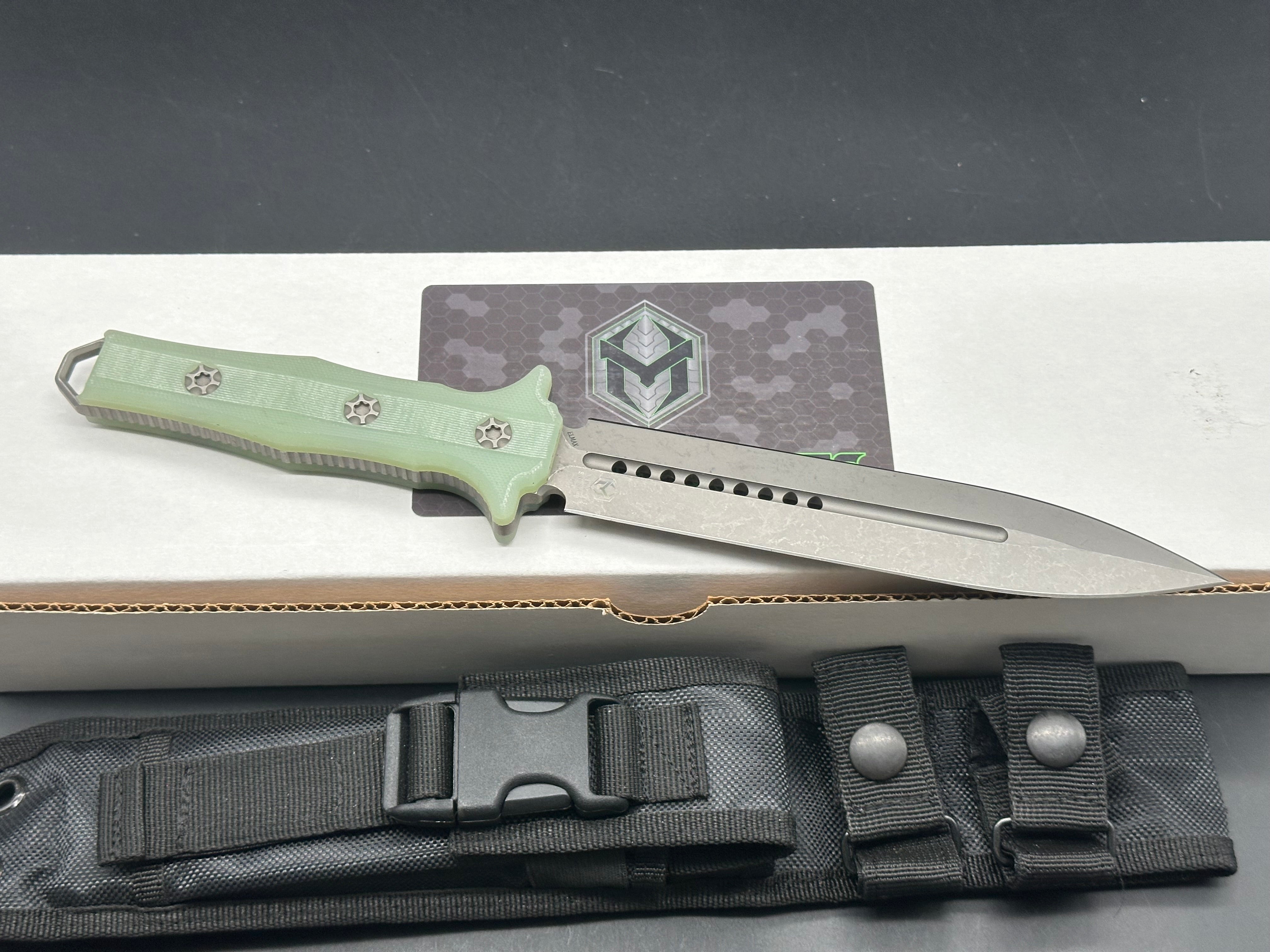 Heretic Knives Nephilim Fixed Blade Knife - Premium Natural Jade G10 Handle - Tactical Survival, Outdoor Camping & Hunting EDC Tool