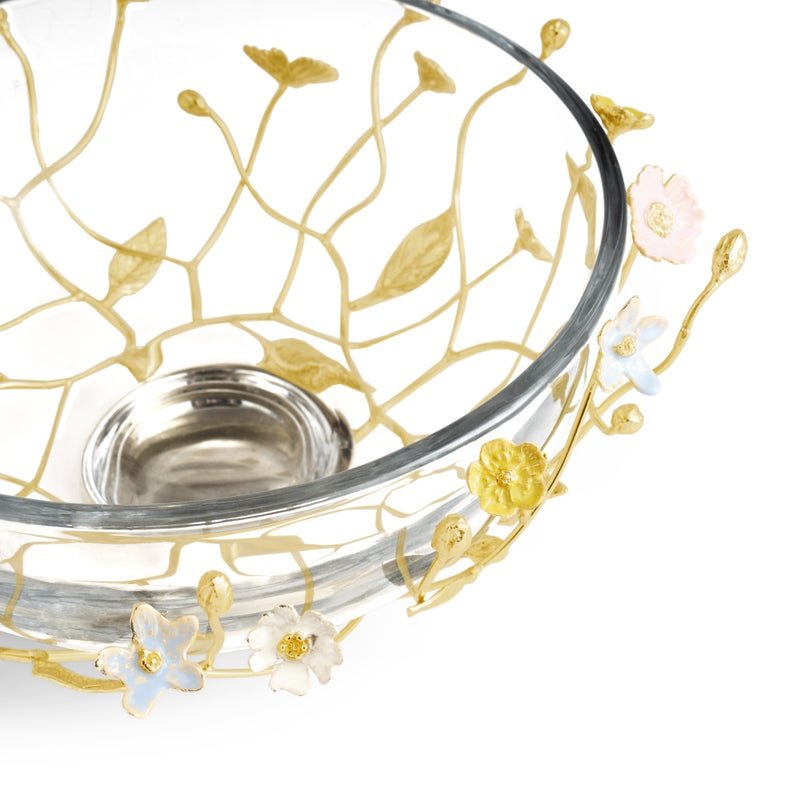 Wildflowers Large Glass Bowl - Elegant Decorative Centerpiece for Dining Table, Home Decor, and Wedding Decorations