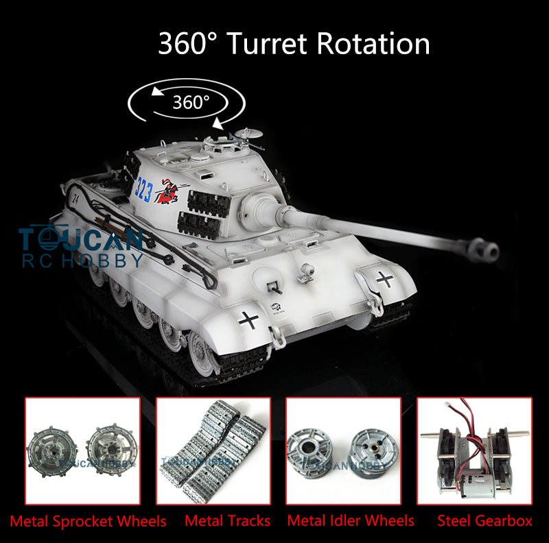 1/16 Henglong German King Tiger RC Tank - 7.0 Upgraded Version with 360° Rotating Turret, Metal Tracks & BB Shooting | Remote Control Military Vehicle for Adults & Collectors | Battle Simulation & Display Model