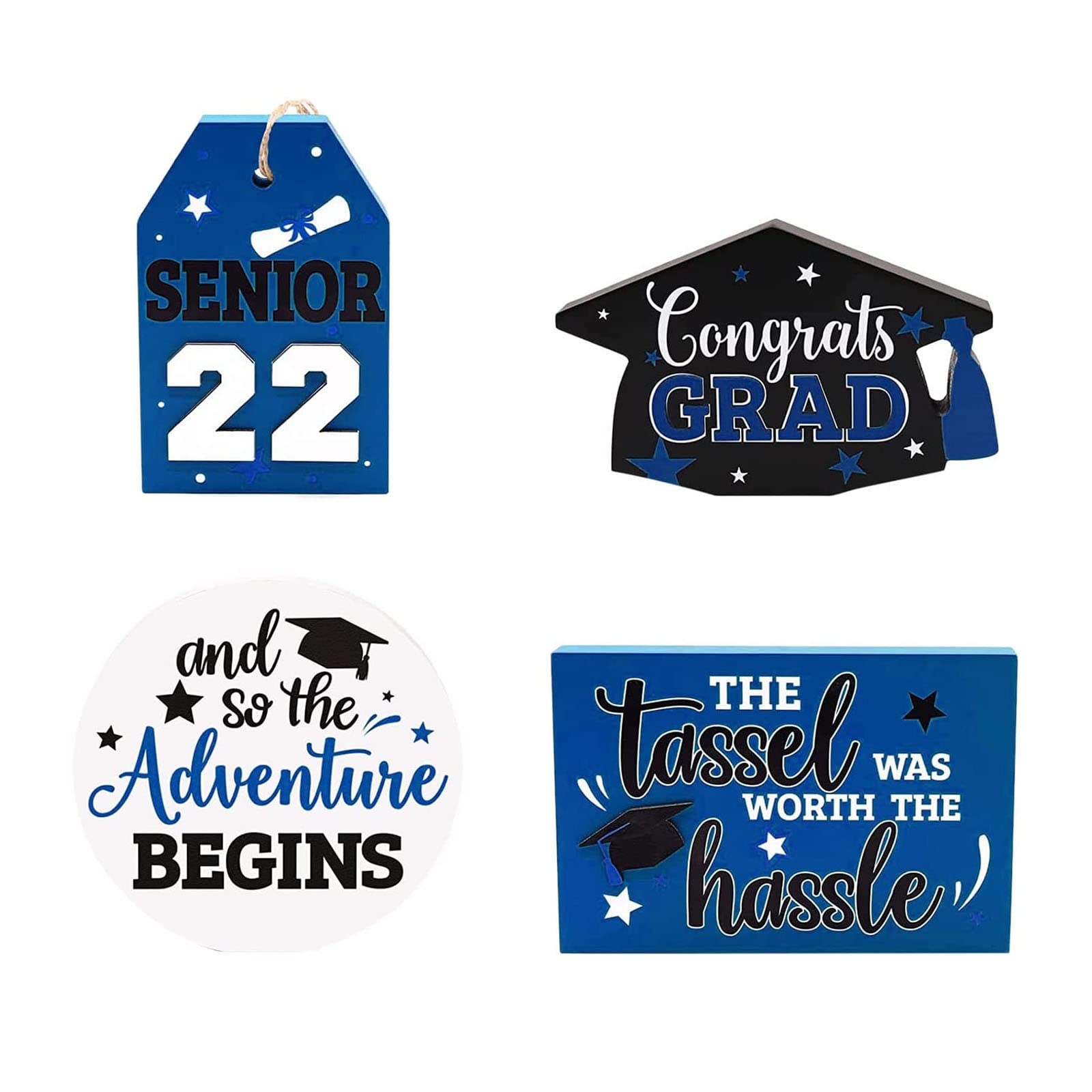2022 Graduation Wooden Tiered Tray - Class of 2022 Congratulations Decorative Sign - Rustic Farmhouse Decor for Graduation Gifts (Blue) | Perfect for Graduation Party Decor, Home Display & Gift Giving