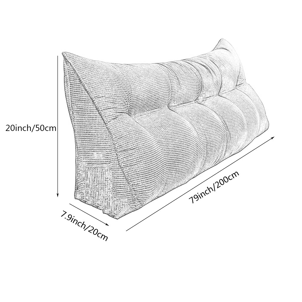 Large Triangular Reading Wedge Pillow - 79inch/200cm Bed Rest Headboard Cushion for Twin, Full, Queen & King Beds - Grey - Perfect for Reading, Lounging & Back Support in Bed, Daybed or Bunk Bed