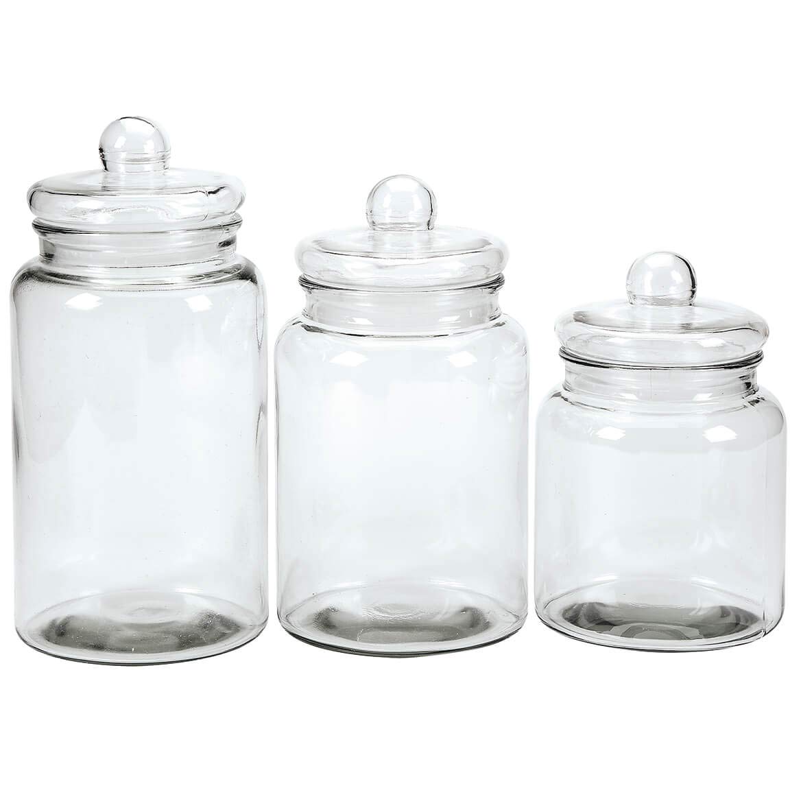 Clear Glass Apothecary Jars with Airtight Lids - Set of 3 Decorative Storage Canisters for Kitchen, Bathroom & Office Organization - Perfect for Spices, Cotton Balls, Candies & Home Decor