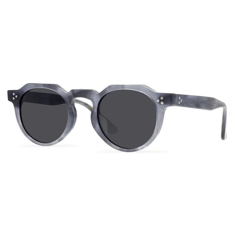 Unisex Black Acetate Polarized Sunglasses - Flat Top Round Full Rim Frame 9532s for Men & Women | Perfect for Driving, Beach & Outdoor Activities