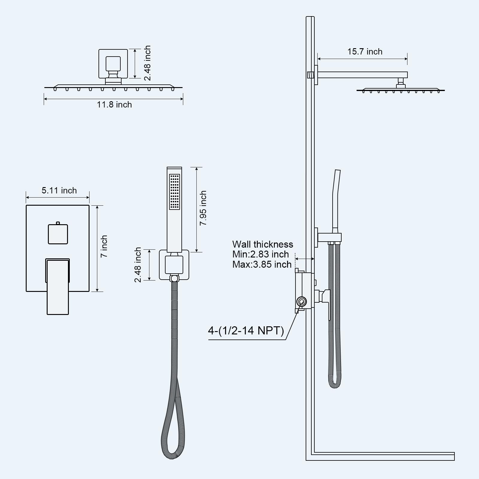 Premium Matte Black Shower Faucet Set - 12 Inch Rainfall Shower System with Adjustable Shower Head, Wall Mounted Handle & Valve Trim Kit - Perfect for Modern Bathroom Renovation & Spa-Like Shower Experience