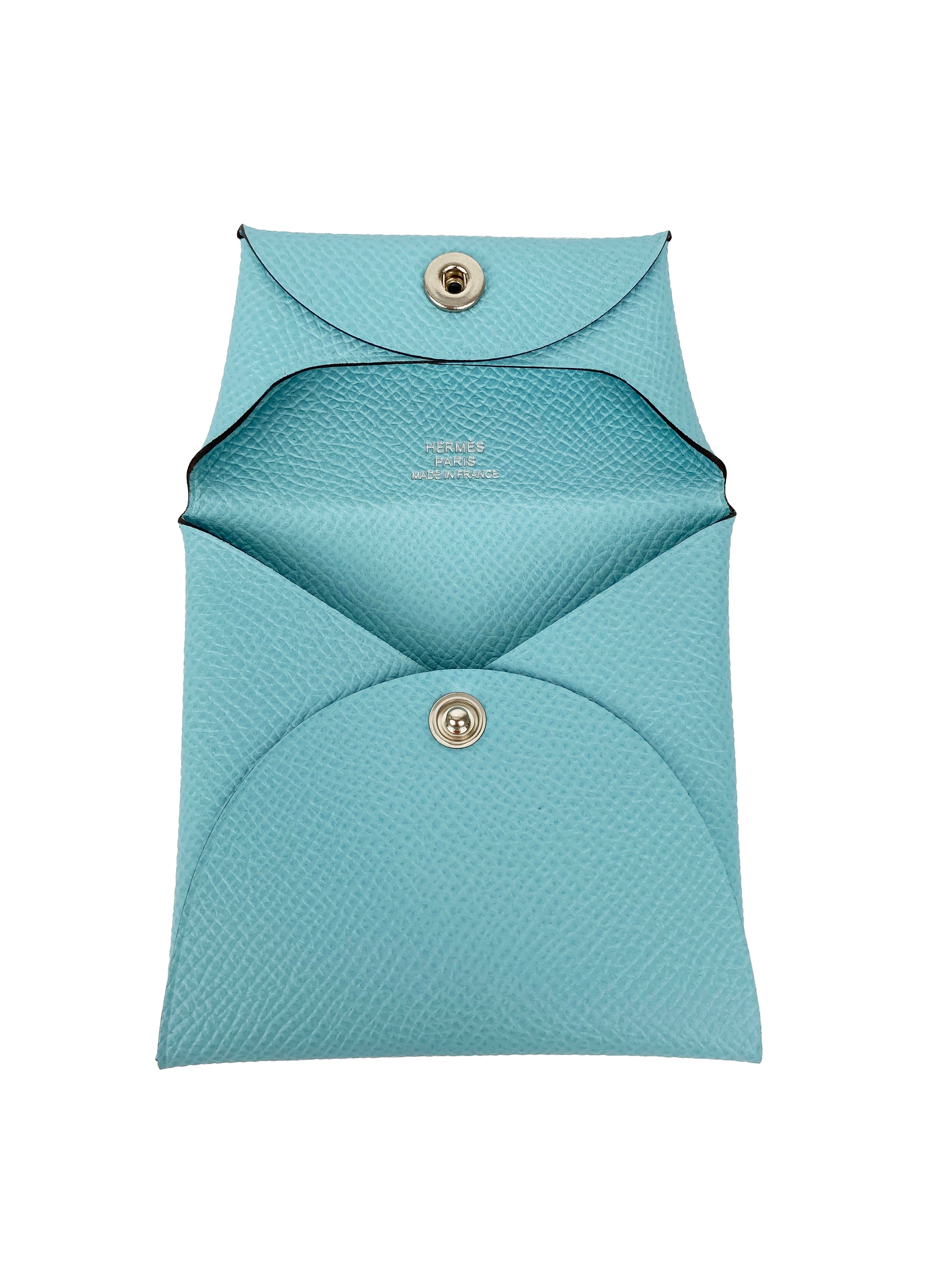 Hermes Bleu Atoll Bastia Change Purse - Compact Leather Coin Wallet for Women & Men | Perfect for Travel, Shopping & Everyday Use