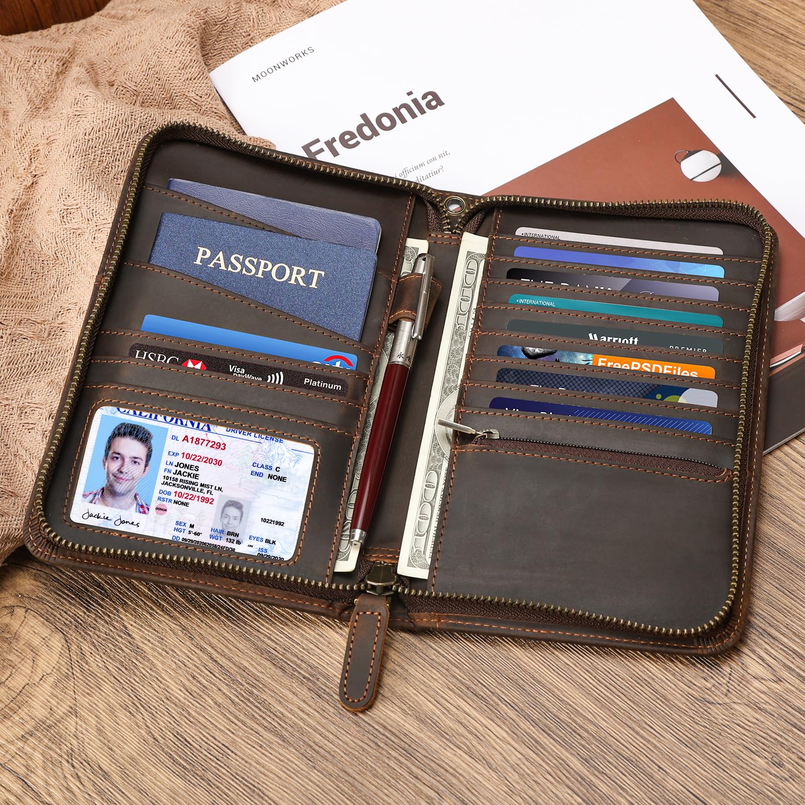 Premium Full Grain Leather RFID Blocking Passport Holder - Travel Document Organizer Wallet with YKK Zipper (Fits 2 Passports) | Perfect for International Travel, Business Trips & Vacation Security