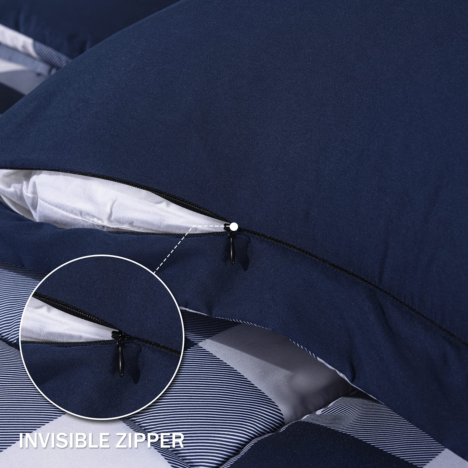 Downluxe Lightweight Plaid Comforter Set Queen Size - 3-Piece Reversible Down Alternative Bedding with 2 Pillow Shams - Blue & White Checkered Design - Perfect for Cozy Bedrooms, Guest Rooms & Dorm Decor