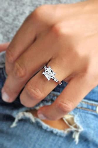 2.24 Carat (CTW) Princess Cut Moissanite Engagement Ring for Women - Platinum Plated Sterling Silver Wedding Band, Diamond Alternative Jewelry Gift for Her - Perfect for Proposals, Anniversaries & Special Occasions