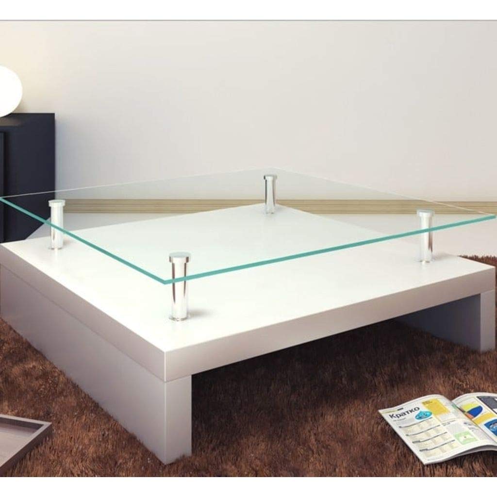 FAMIROSA 2-Tier Modern Coffee Table with Tempered Glass Top & Storage Shelf - Square End Table for Living Room, Sofa & Couch - Sturdy Home Furniture for Small Spaces & Apartment Decor
