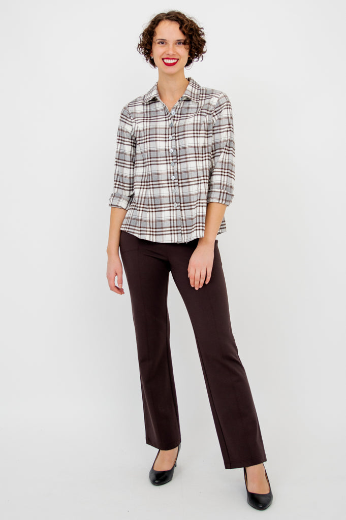 Alexis Top - Stylish Coffee Plaid Cotton Blouse for Women | Perfect for Casual Outings, Office Wear & Date Nights