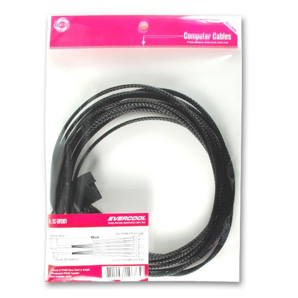 Evercool Fan Cable Adapter - 5 PWM Fan Splitter for PC Cooling, Connect Multiple Fans to Single Motherboard Header (CB EC DF001) - Perfect for Gaming PC, Workstation & Server Cooling Systems