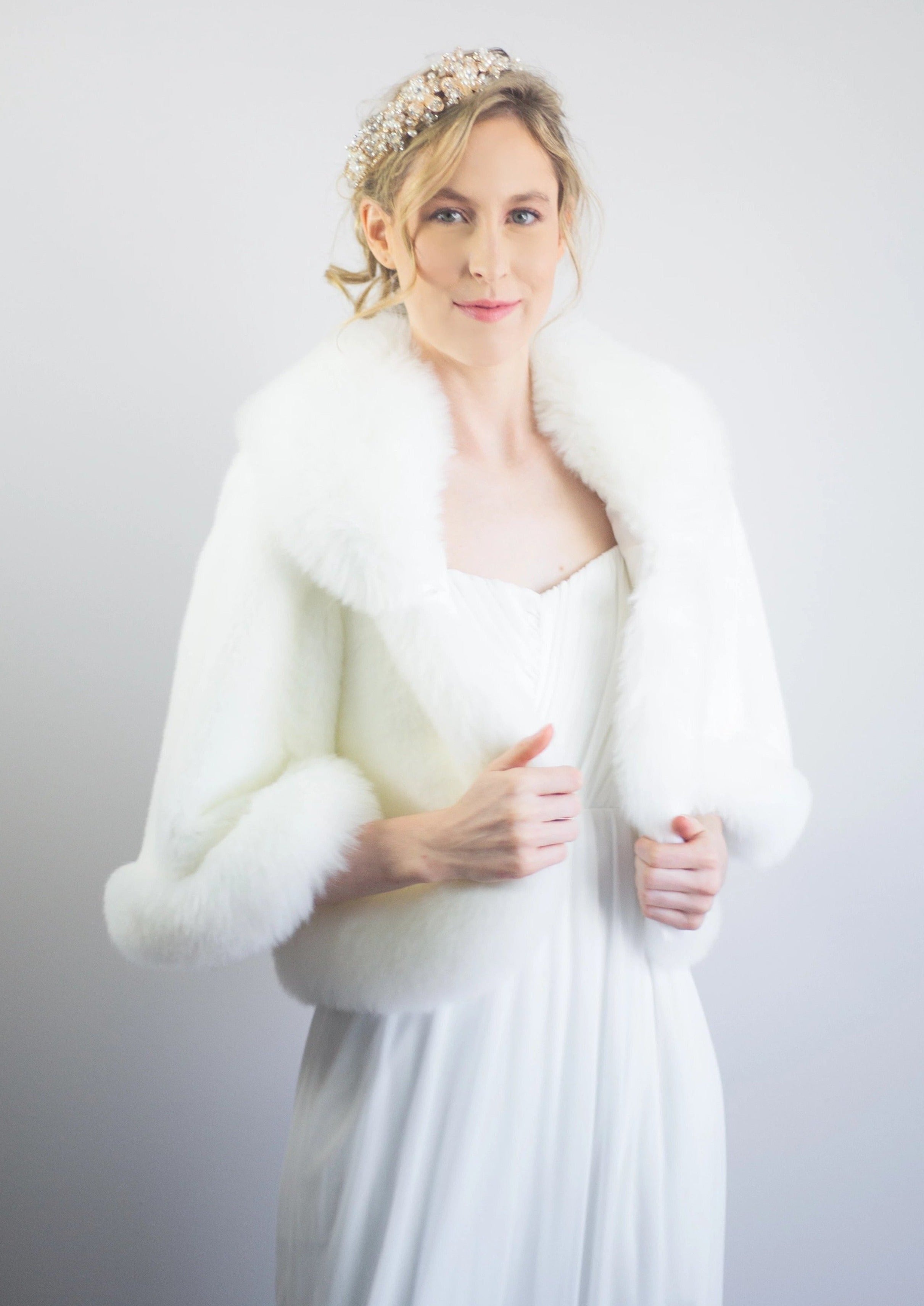 Chloe White Faux Fur Jacket for Women - Ivory Winter Coat with Hood | Warm Fashion Outerwear for Cold Weather, Parties & Holiday Events