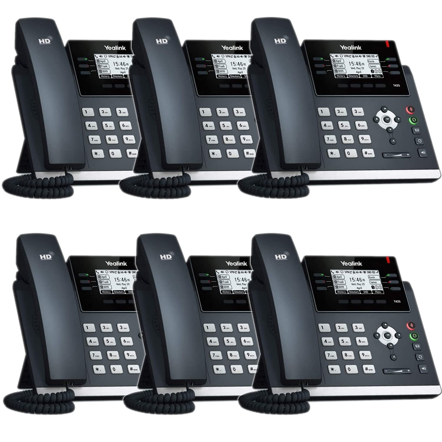 Yealink SIP-T42S Business VoIP Phone System - 6-Pack Bundle with Voicemail, Auto Attendant, Call Recording & 1-Year Free TWAComm Service | Ideal for Office, Call Center & Remote Work Teams