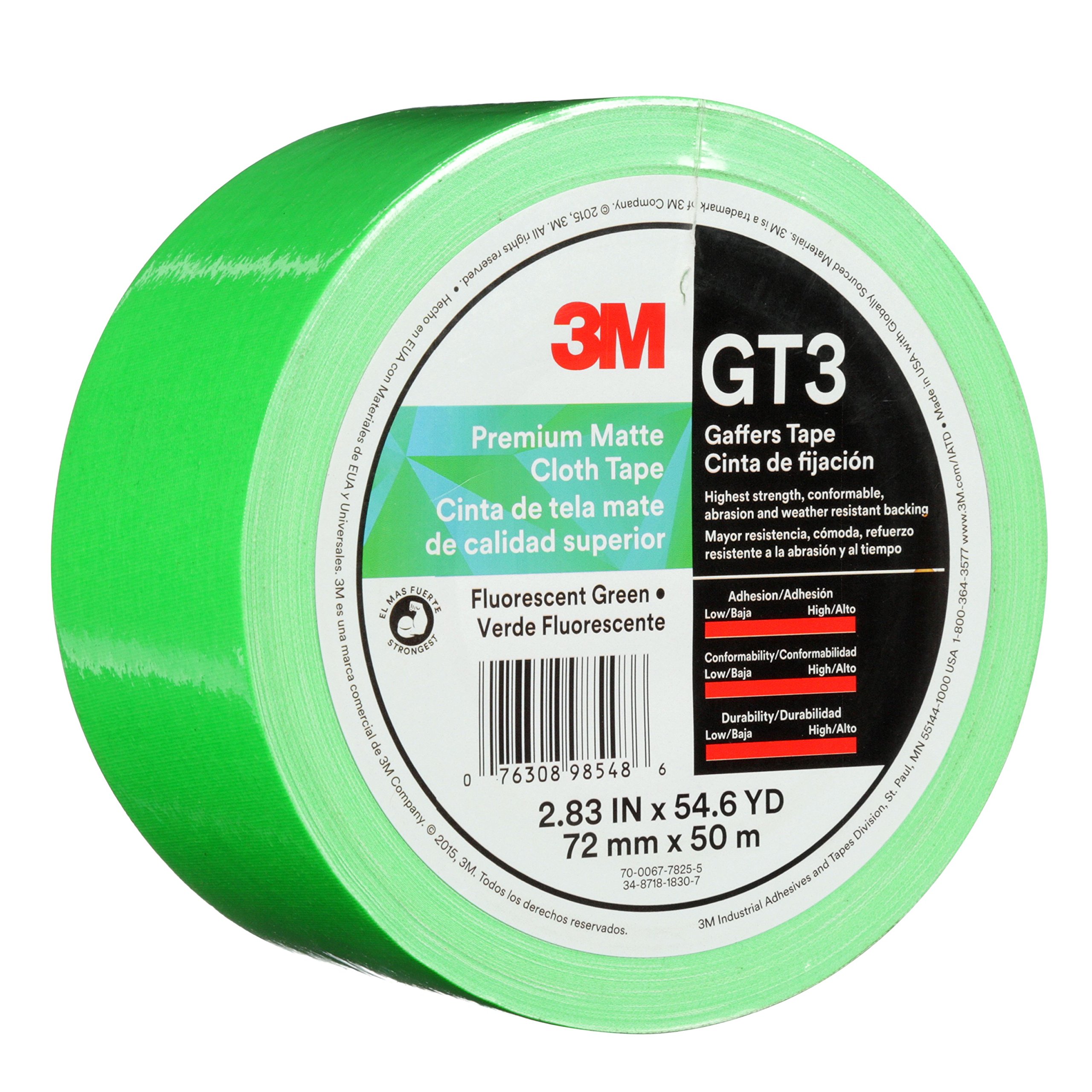 3M 98548 High Visibility Fluorescent Green Safety Tape - 72mm x 50m (11 mil Thick) - GT3 Grade Reflective Tape for Industrial, Warehouse & Construction Safety Marking