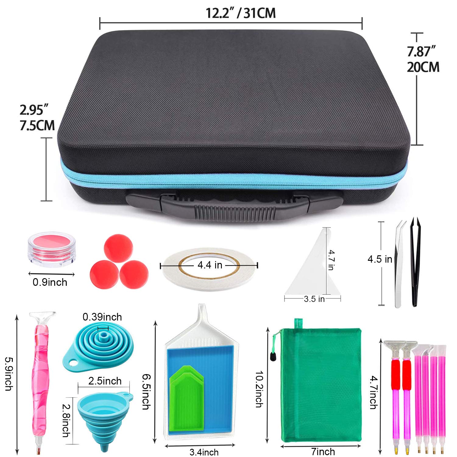 CACIHOM 60 Grids Diamond Painting Storage Container with 60 Bottles - Round Double Zipper Carry Case for Diamond Art Kits - Perfect for DIY Crafts, Home Decor & Travel Organization